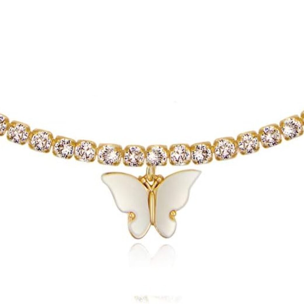 Letter Necklace 14k Gold Plated Tennis Chain Initial Choker Bling Iced CZ Diamon